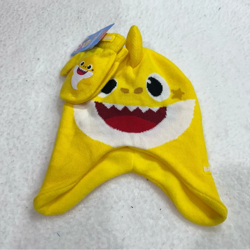 Yellow Baby Shark Hat and Mittens Set